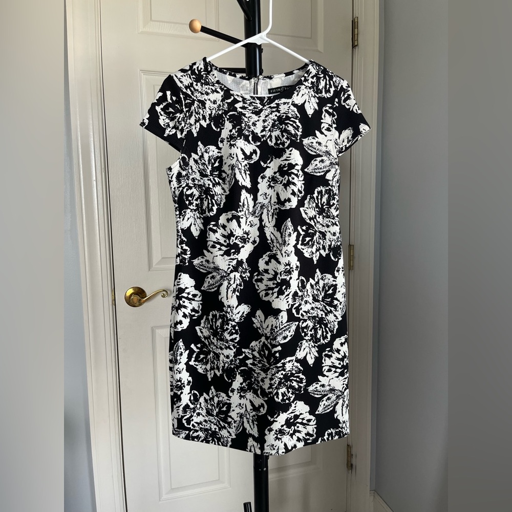 Fifth & Park - Black & White Floral Midi Dress